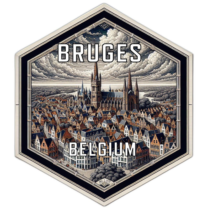 Bruges Belgium Souvenir Travel Destination Die Cut Hexagon Fridge Magnet 2-Inch