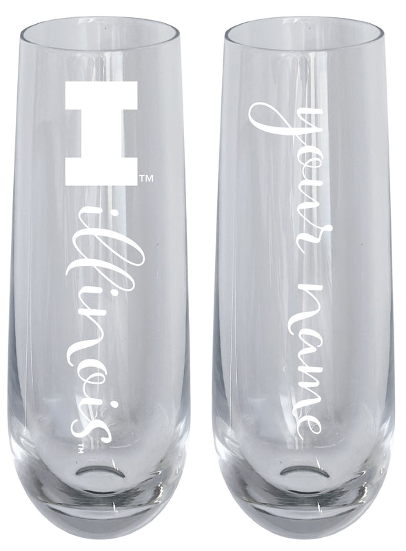 Illinois Fighting Illini Customizable 10 oz Engraved Champagne Flute – Officially Licensed Product