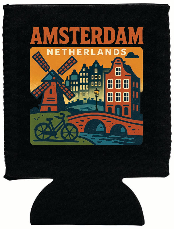 Amsterdam Netherlands Vintage Design Souvenir Neoprene Can Hugger Black