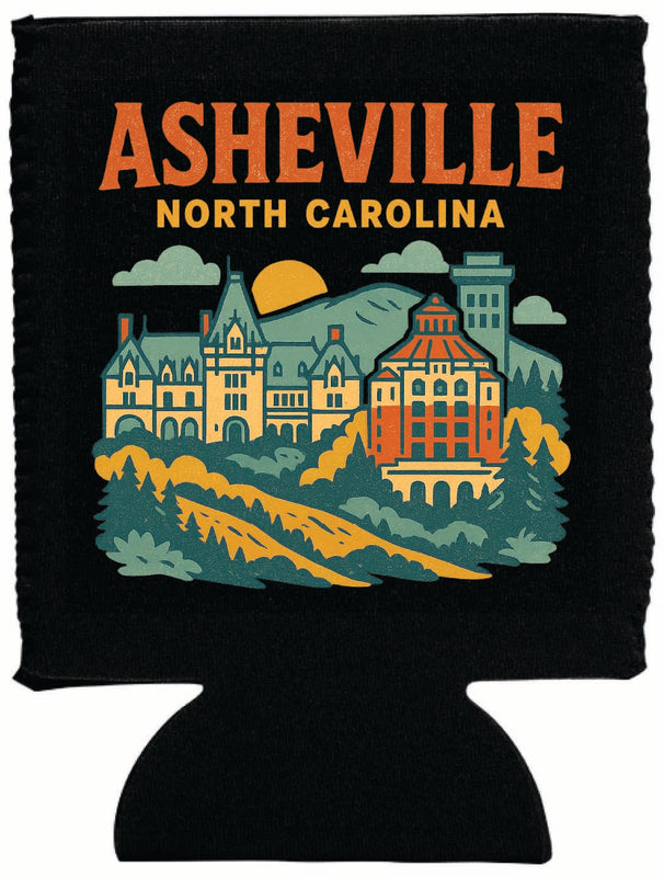 Asheville North Carolina Vintage Design Souvenir Neoprene Can Hugger Black