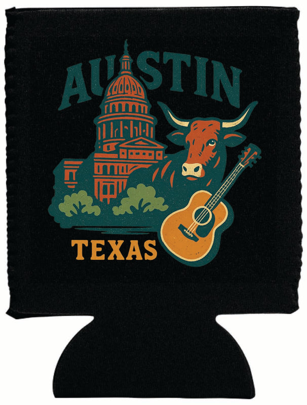 Austin Texas Vintage Design Souvenir Neoprene Can Hugger Black