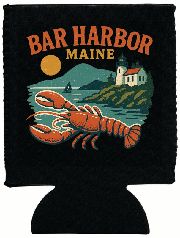 Bar Harbor Maine Vintage Design Souvenir Neoprene Can Hugger Black