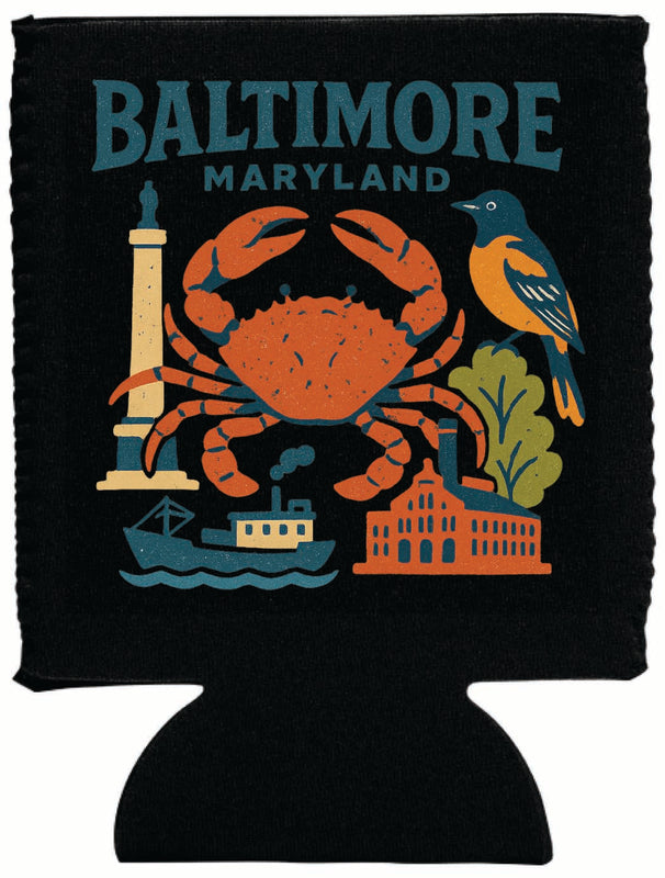 Baltimore Maryland Vintage Design Souvenir Neoprene Can Hugger Black