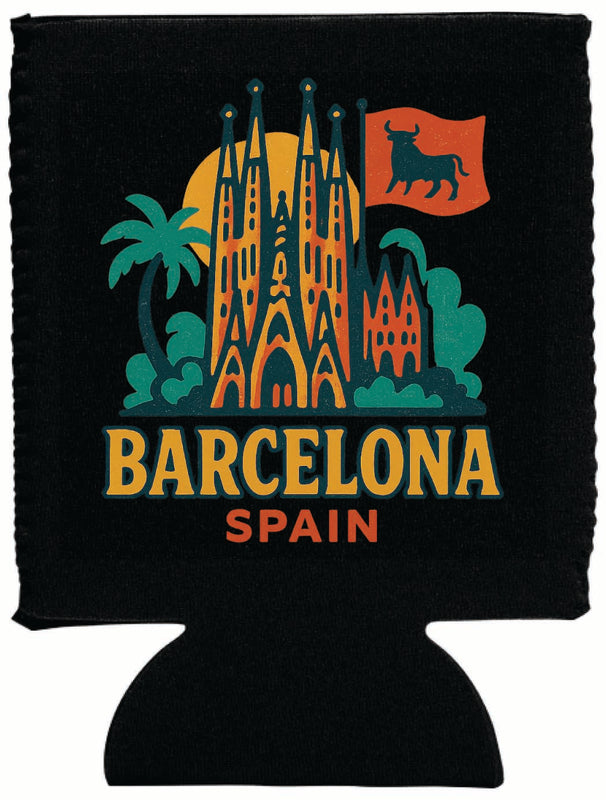 Barcelona Spain Vintage Design Souvenir Neoprene Can Hugger Black