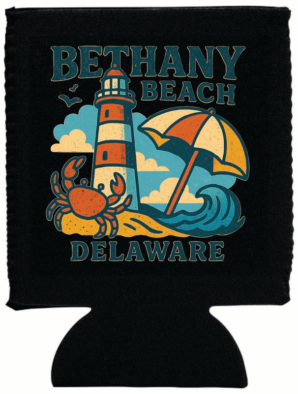 Bethany Beach Delaware Vintage Design Souvenir Neoprene Can Hugger Black
