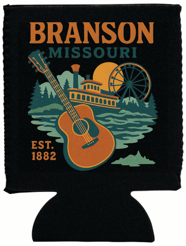 Branson Missouri Vintage Design Souvenir Neoprene Can Hugger Black