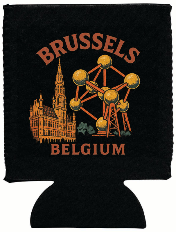 Brussels Belgium Vintage Design Souvenir Neoprene Can Hugger Black