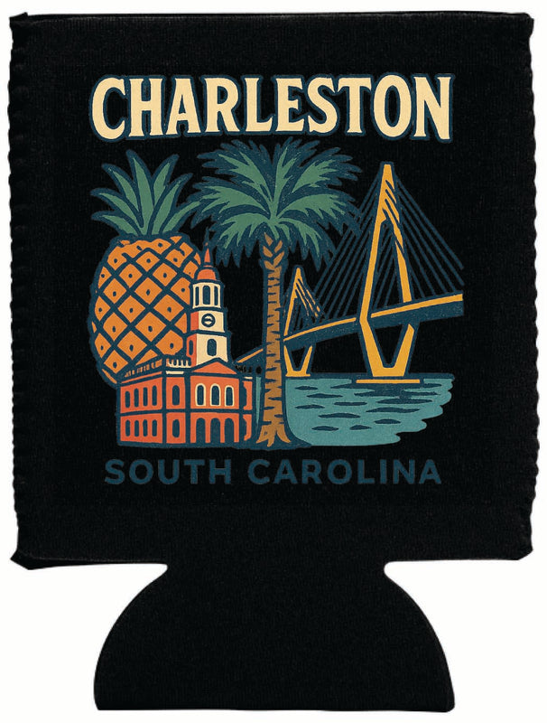 Charleston South Carolina Vintage Design Souvenir Neoprene Can Hugger Black
