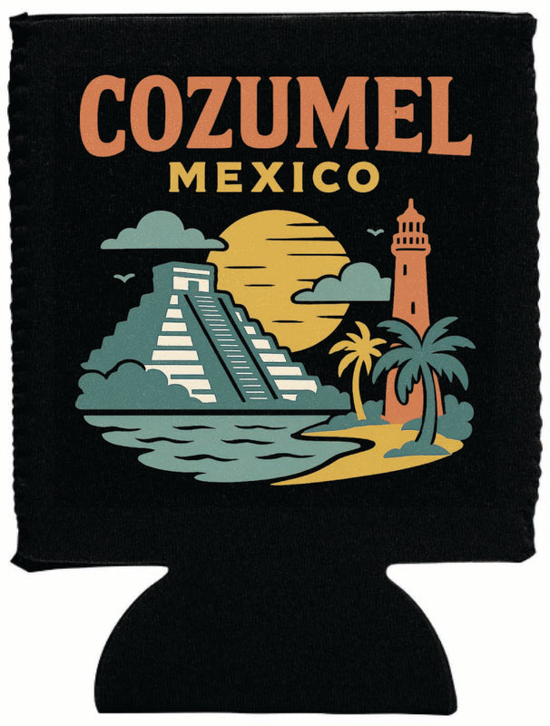 Cozumel Mexico Vintage Design Souvenir Neoprene Can Hugger Black