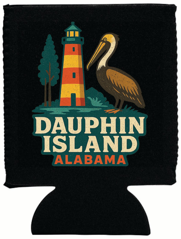 Dauphin Island Alabama Vintage Design Souvenir Neoprene Can Hugger Black