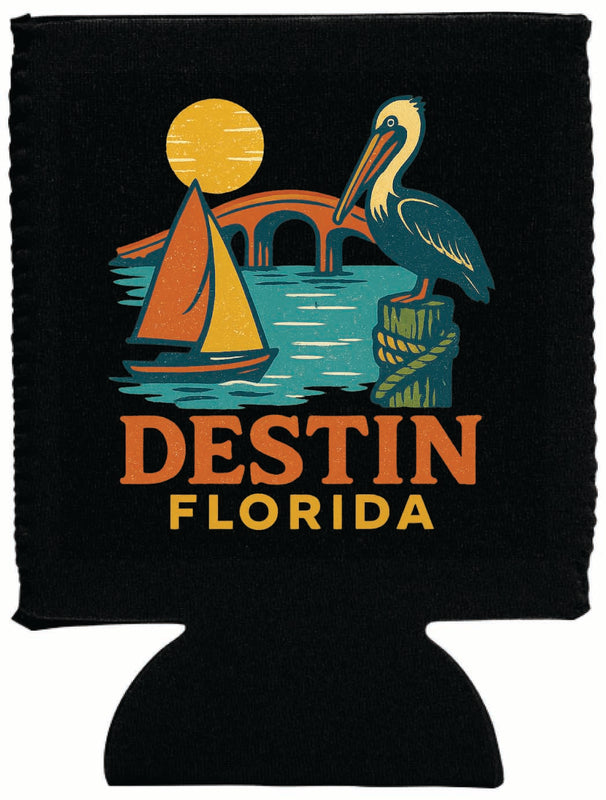 Destin Florida Vintage Design Souvenir Neoprene Can Hugger Black