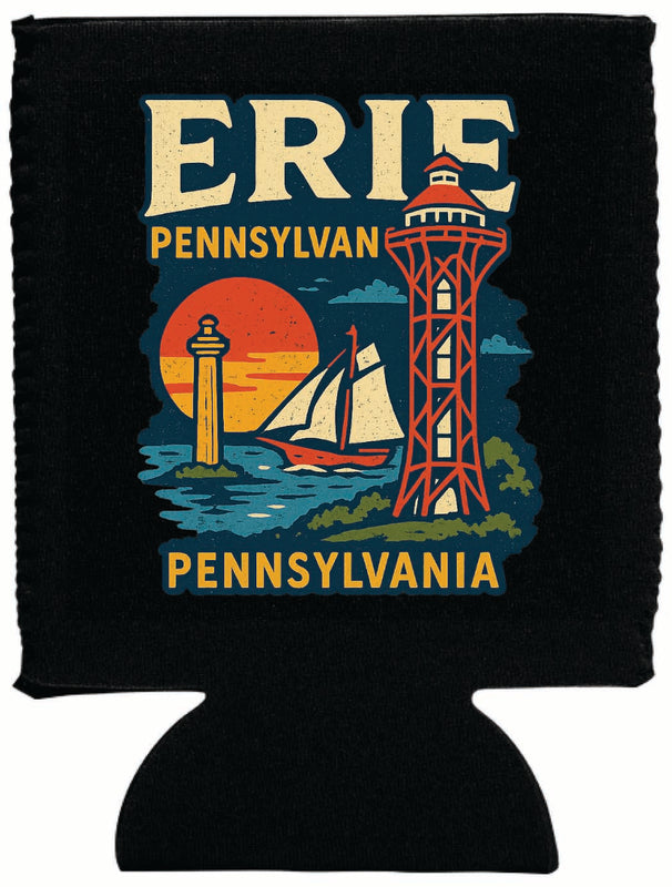 Erie Pennsylvania Vintage Design Souvenir Neoprene Can Hugger Black