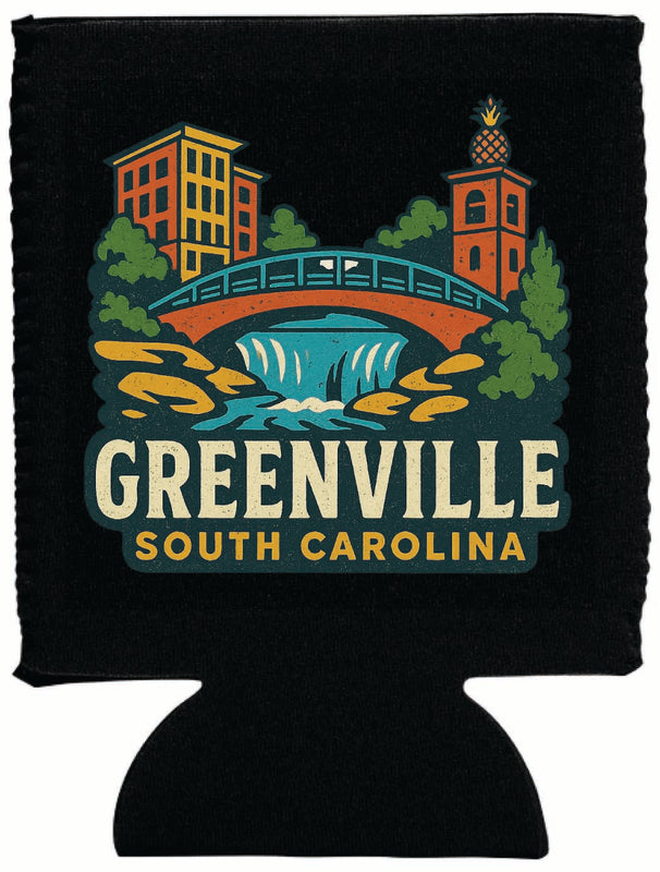 Greenville South Carolina Vintage Design Souvenir Neoprene Can Hugger Black