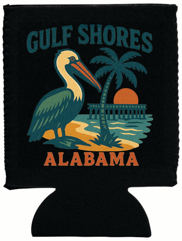 Gulf Shores Alabama Vintage Design Souvenir Neoprene Can Hugger Black