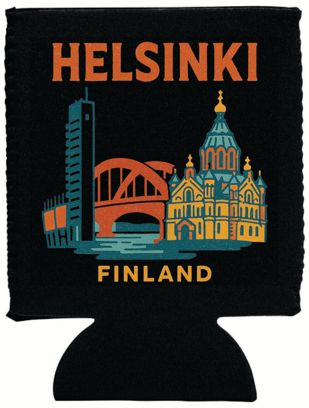 Helsinki Finland Vintage Design Souvenir Neoprene Can Hugger Black
