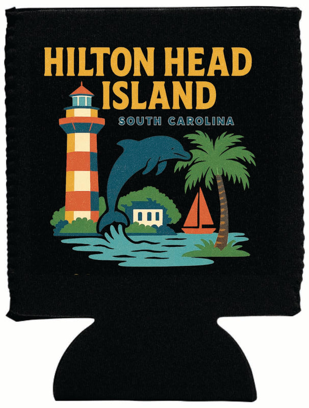 Hilton Head Island South Carolina Vintage Design Souvenir Neoprene Can Hugger Black