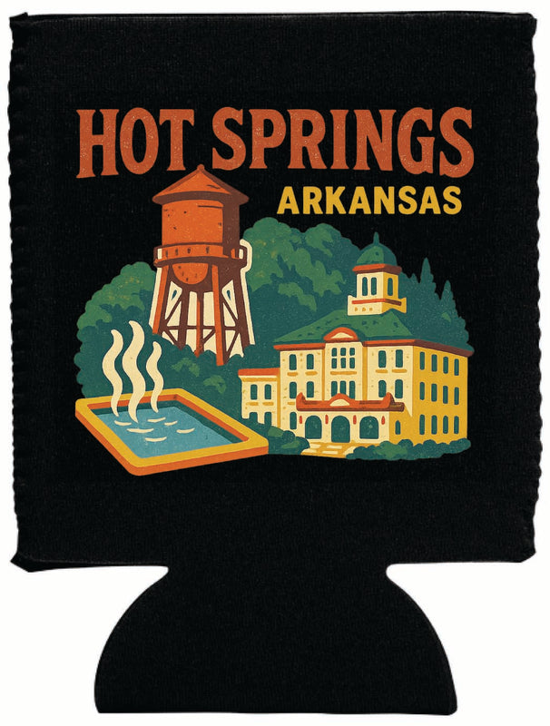 Hot Springs Arkansas Vintage Design Souvenir Neoprene Can Hugger Black