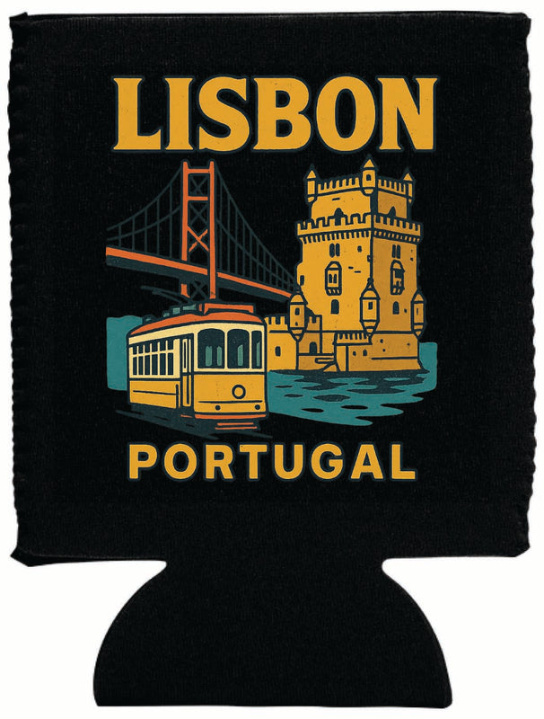 Lisbon Portugal Vintage Design Souvenir Neoprene Can Hugger Black