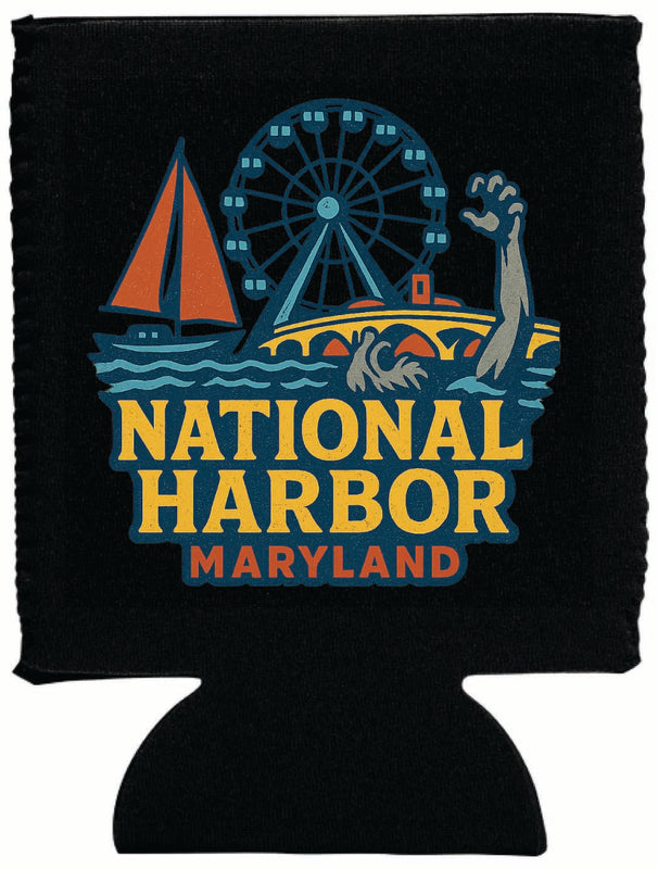 National Harbor Maryland Vintage Design Souvenir Neoprene Can Hugger Black