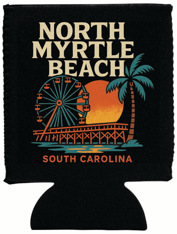 North Myrtle Beach South Carolina Vintage Design Souvenir Neoprene Can Hugger Black
