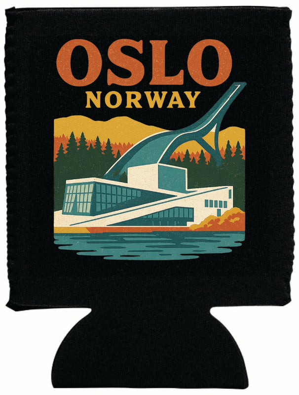 Oslo Norway Vintage Design Souvenir Neoprene Can Hugger Black