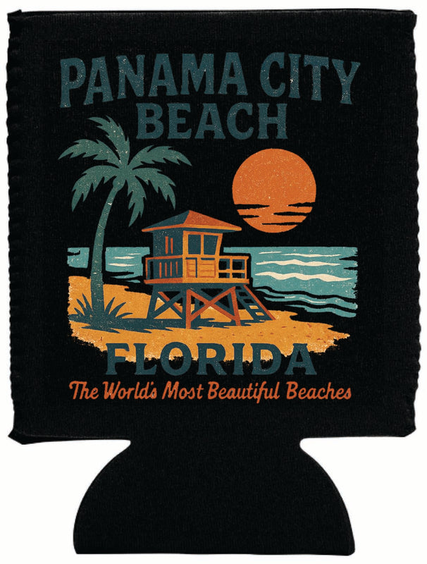 Panama City Beach Florida Vintage Design Souvenir Neoprene Can Hugger Black