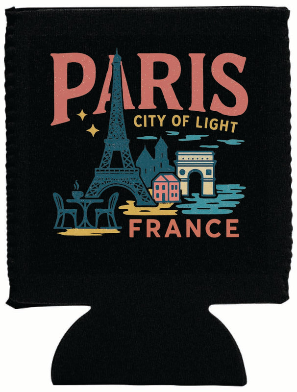 Paris France Vintage Design Souvenir Neoprene Can Hugger Black