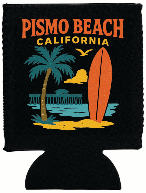 Pismo Beach California Vintage Design Souvenir Neoprene Can Hugger Black