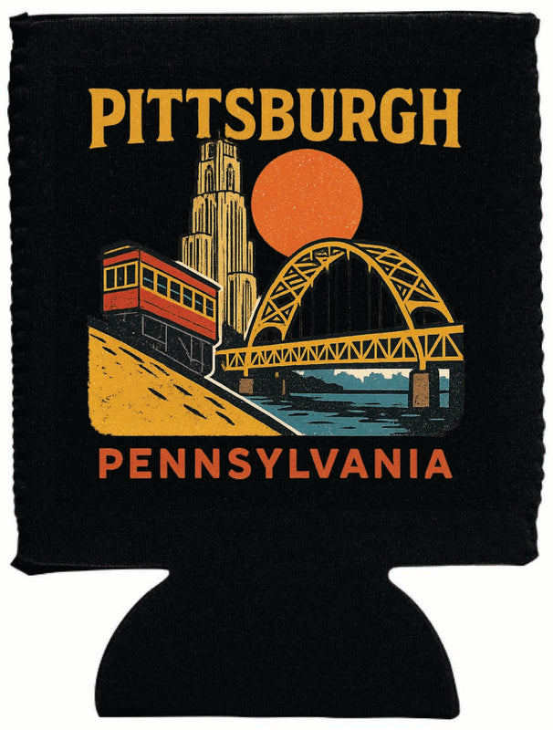 Pittsburgh Pennsylvania Vintage Design Souvenir Neoprene Can Hugger Black