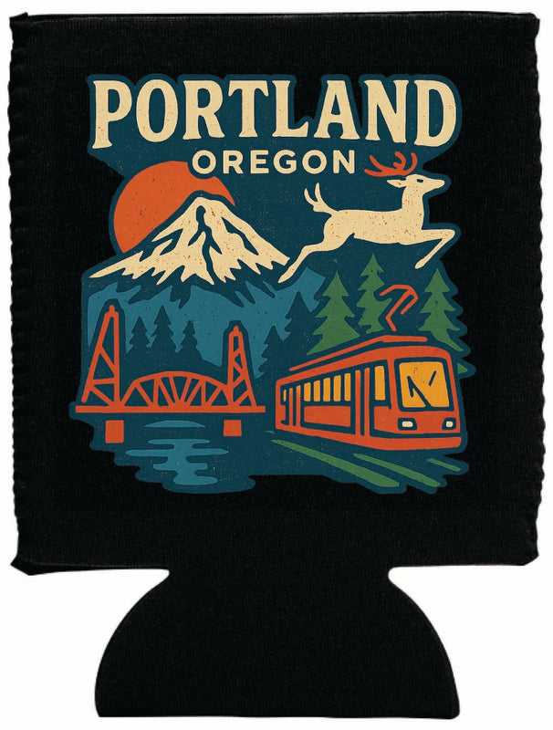 Portland Oregon Vintage Design Souvenir Neoprene Can Hugger Black