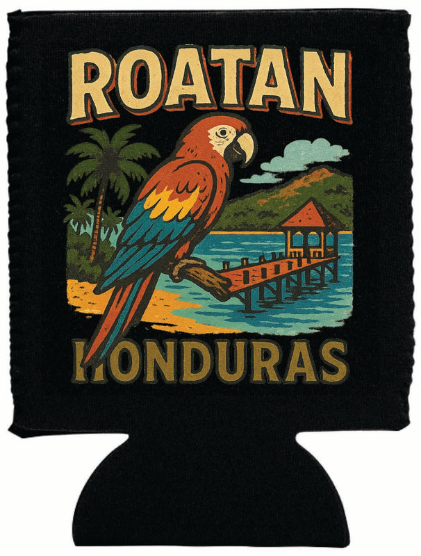Roatan Honduras Vintage Design Souvenir Neoprene Can Hugger Black