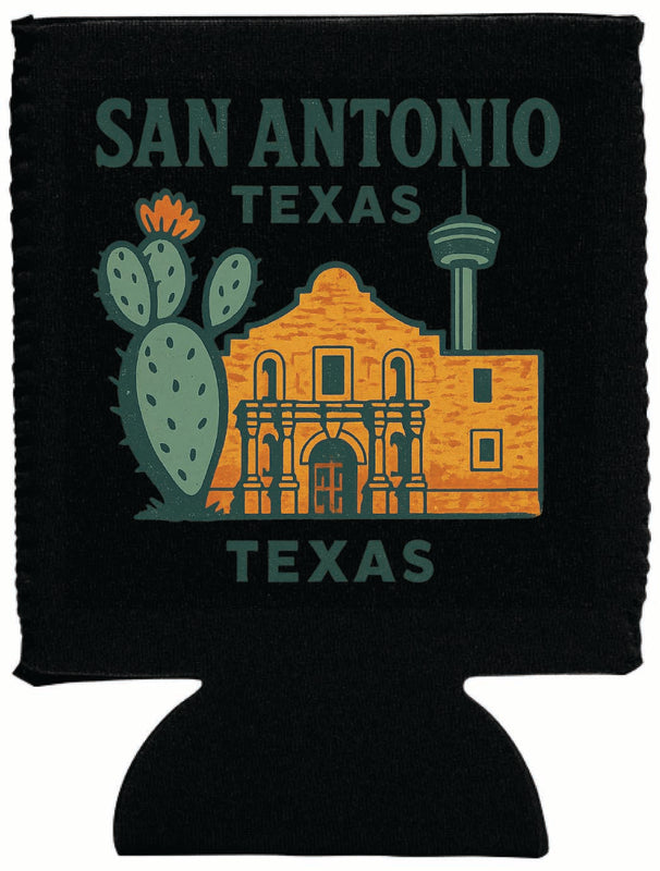 San Antonio Texas Vintage Design Souvenir Neoprene Can Hugger Black