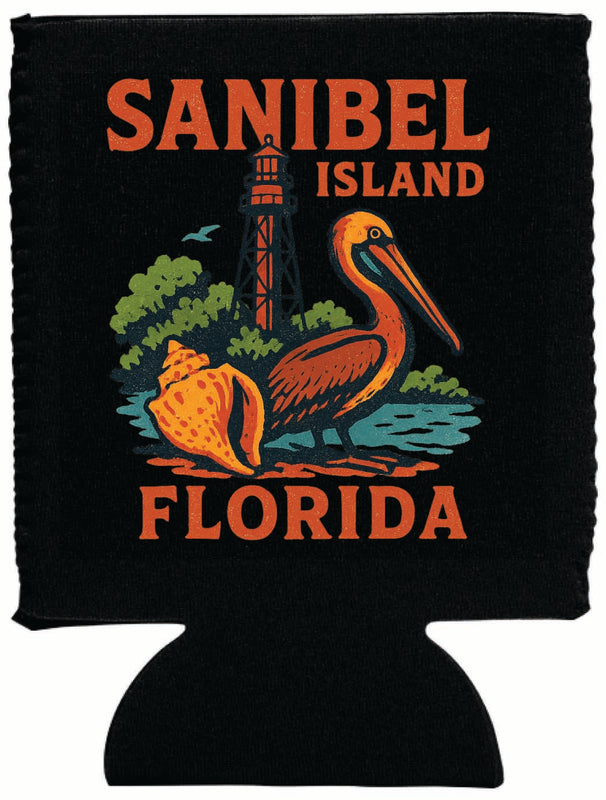 Sanibel Island Florida Vintage Design Souvenir Neoprene Can Hugger Black