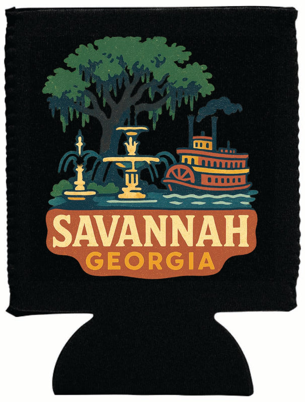 Savannah Georgia Vintage Design Souvenir Neoprene Can Hugger Black