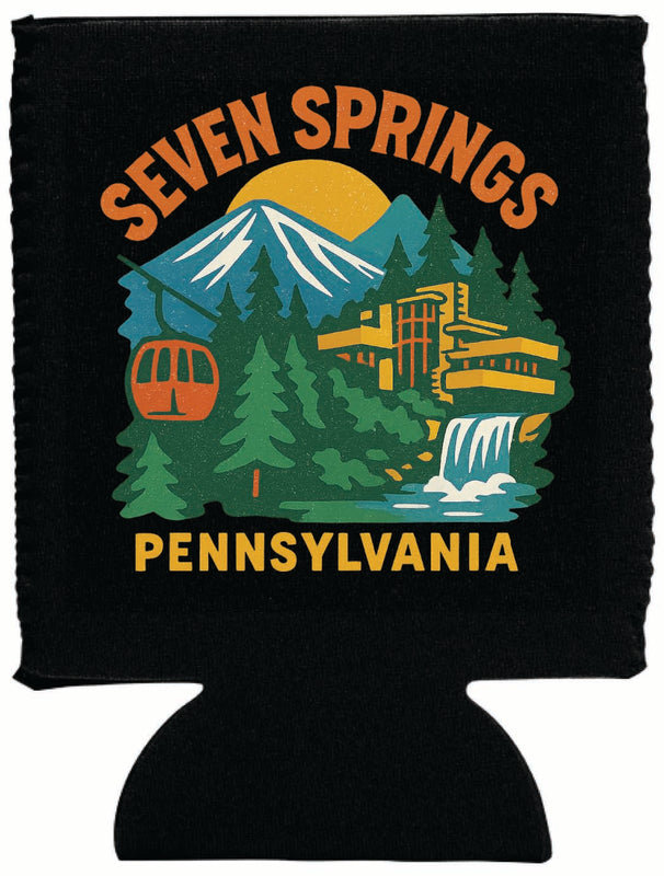 Seven Springs Pennsylvania Vintage Design Souvenir Neoprene Can Hugger Black