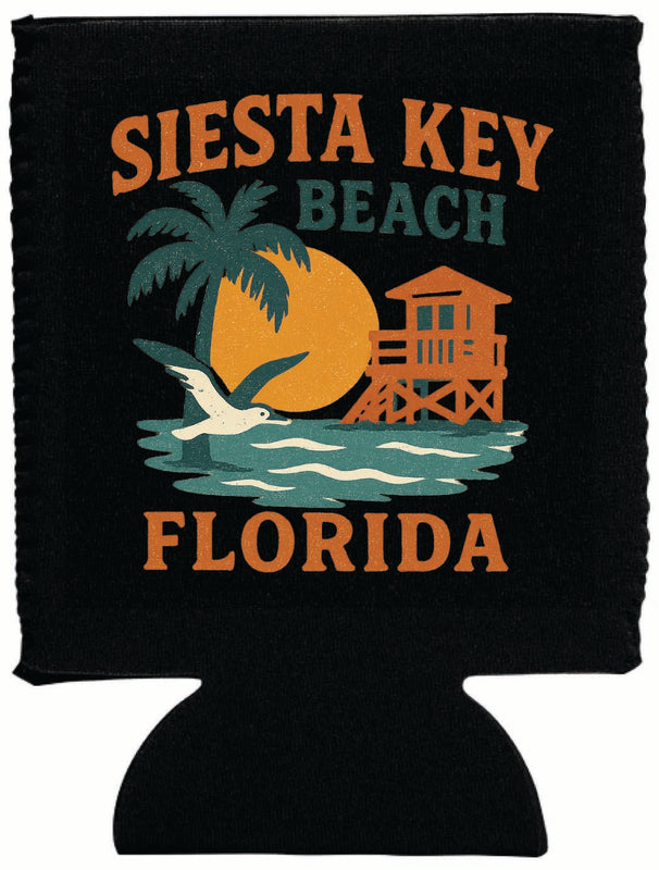 Siesta Key Beach Florida Vintage Design Souvenir Neoprene Can Hugger Black