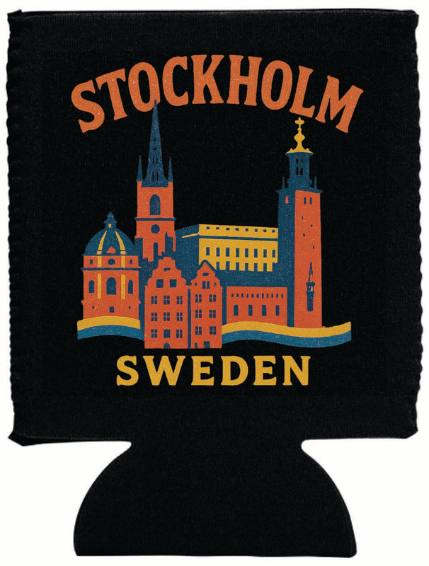 Stockholm Sweden Vintage Design Souvenir Neoprene Can Hugger Black