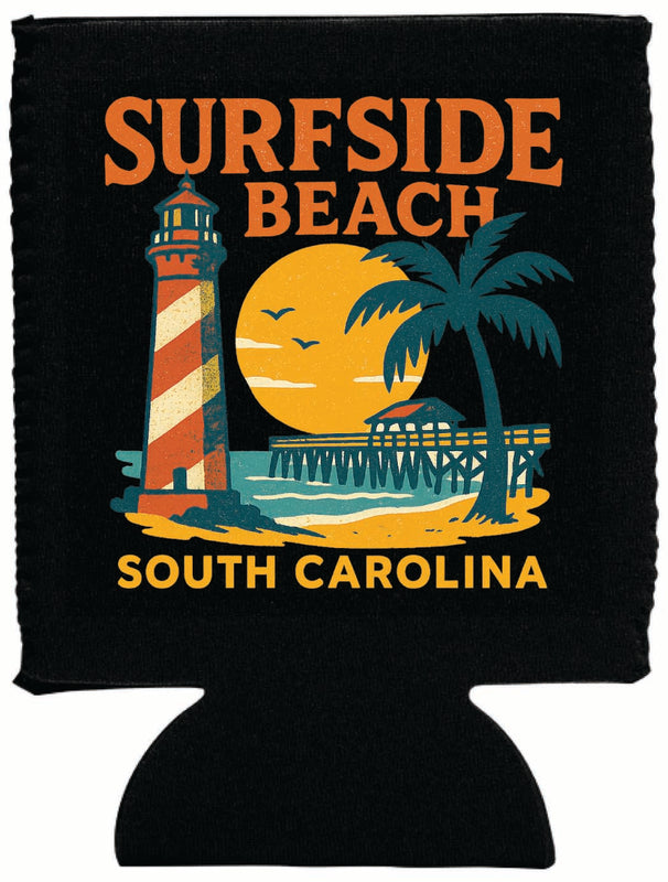 Surfside Beach South Carolina Vintage Design Souvenir Neoprene Can Hugger Black