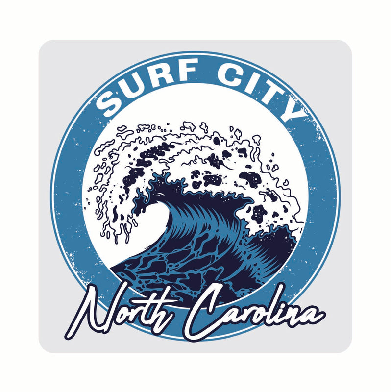 Surf City North Carolina Wave Design Souvenir 4x4-Inch Coaster Acrylic 4 Pack
