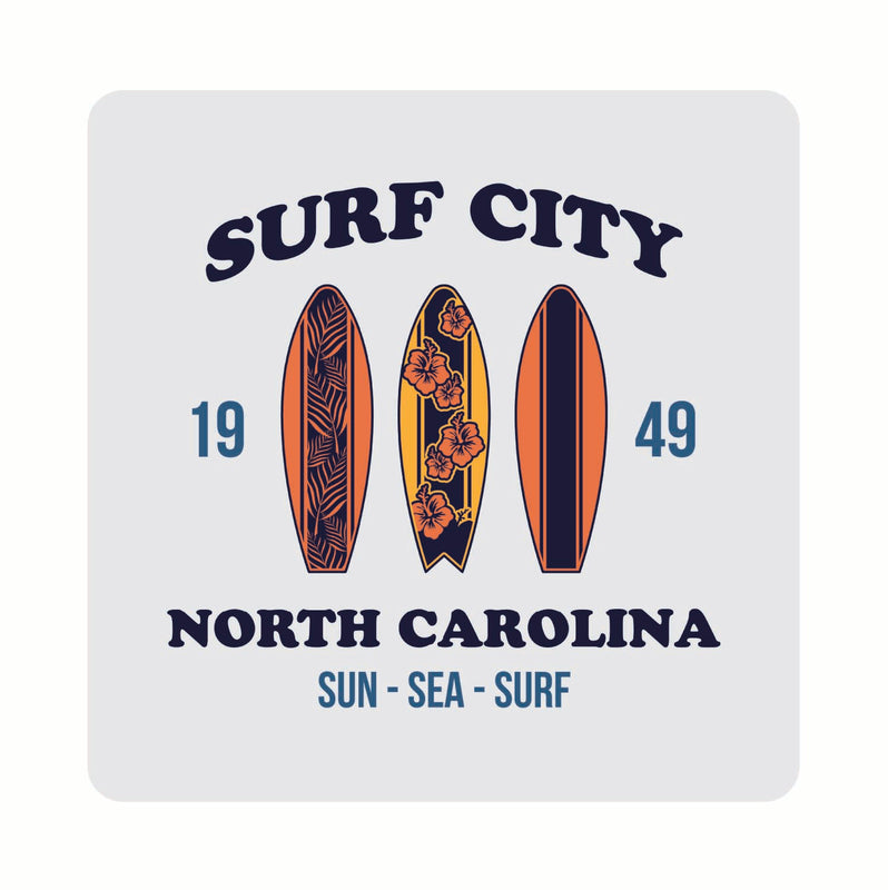 Surf City North Carolina Sun Sea Surf Design Souvenir 4x4-Inch Coaster Acrylic 4 Pack