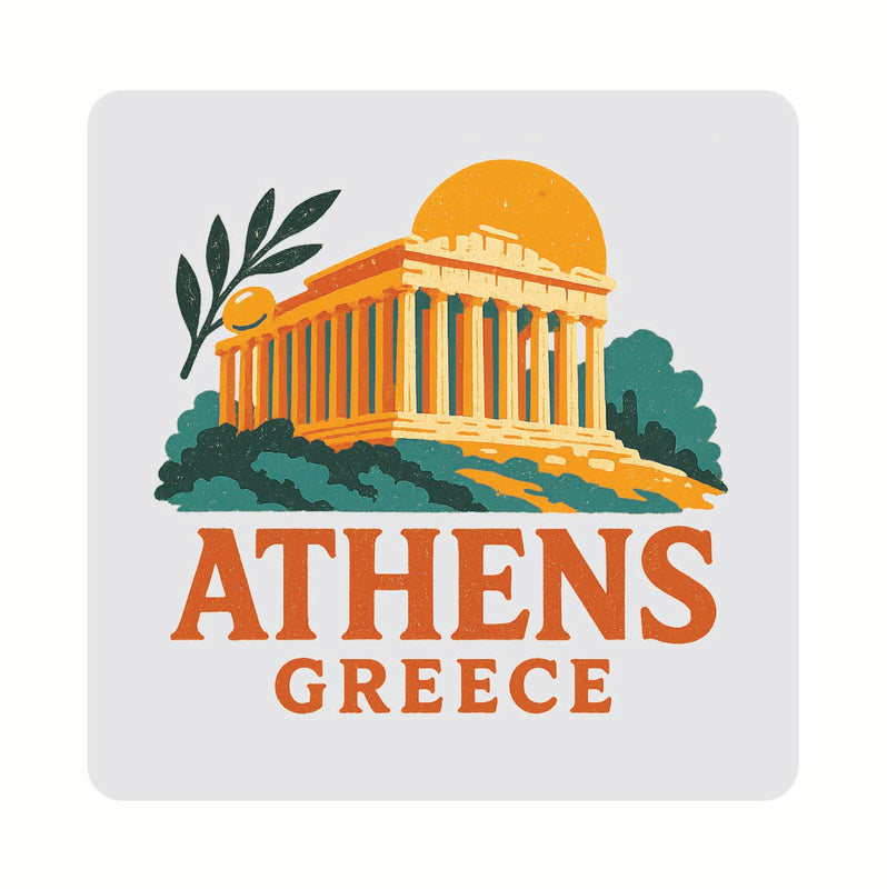 Athens Greece Vintage Design Souvenir Coaster Set – 4 Pack (Multiple Materials & Sizes)