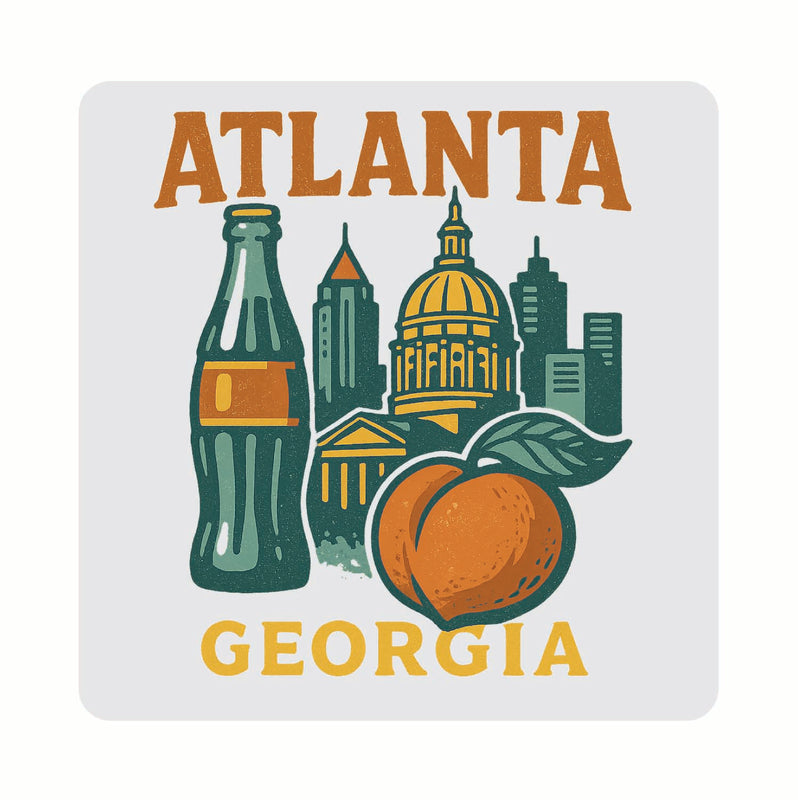Atlanta Georgia Vintage Design Souvenir Coaster Set – 4 Pack (Multiple Materials & Sizes)