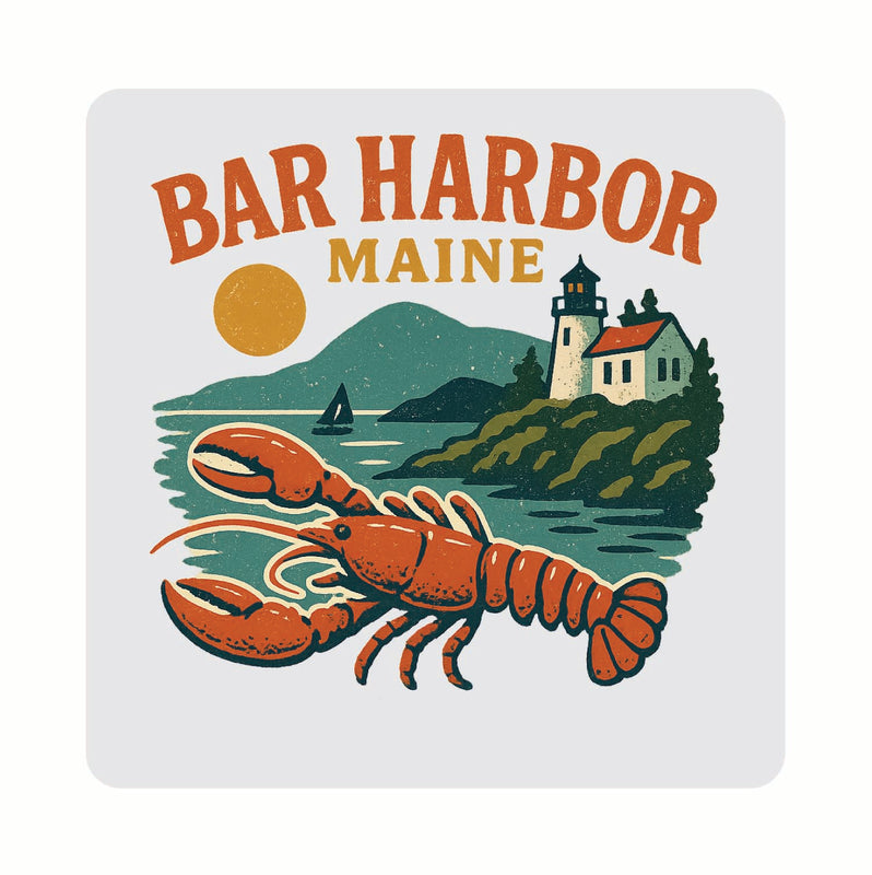 Bar Harbor Maine Vintage Design Souvenir Coaster Set – 4 Pack (Multiple Materials & Sizes)