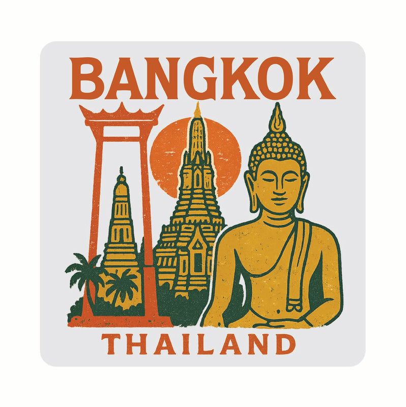 Bangkok Thailand Vintage Design Souvenir Coaster Set – 4 Pack (Multiple Materials & Sizes)