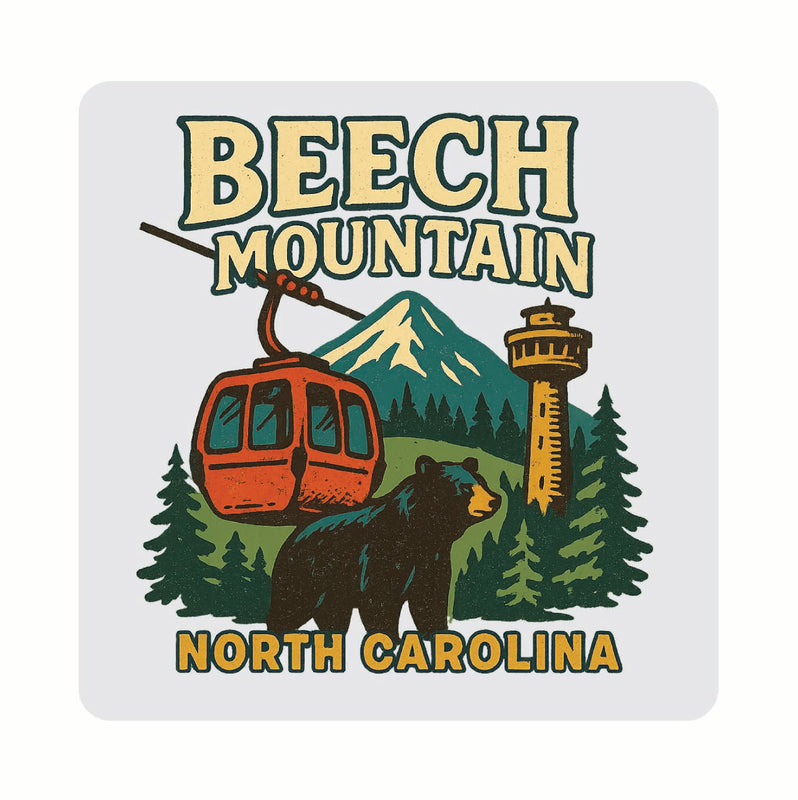 Beech Mountain North Carolina Vintage Design Souvenir Coaster Set – 4 Pack (Multiple Materials & Sizes)