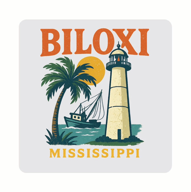 Biloxi Mississippi Vintage Design Souvenir Coaster Set – 4 Pack (Multiple Materials & Sizes)