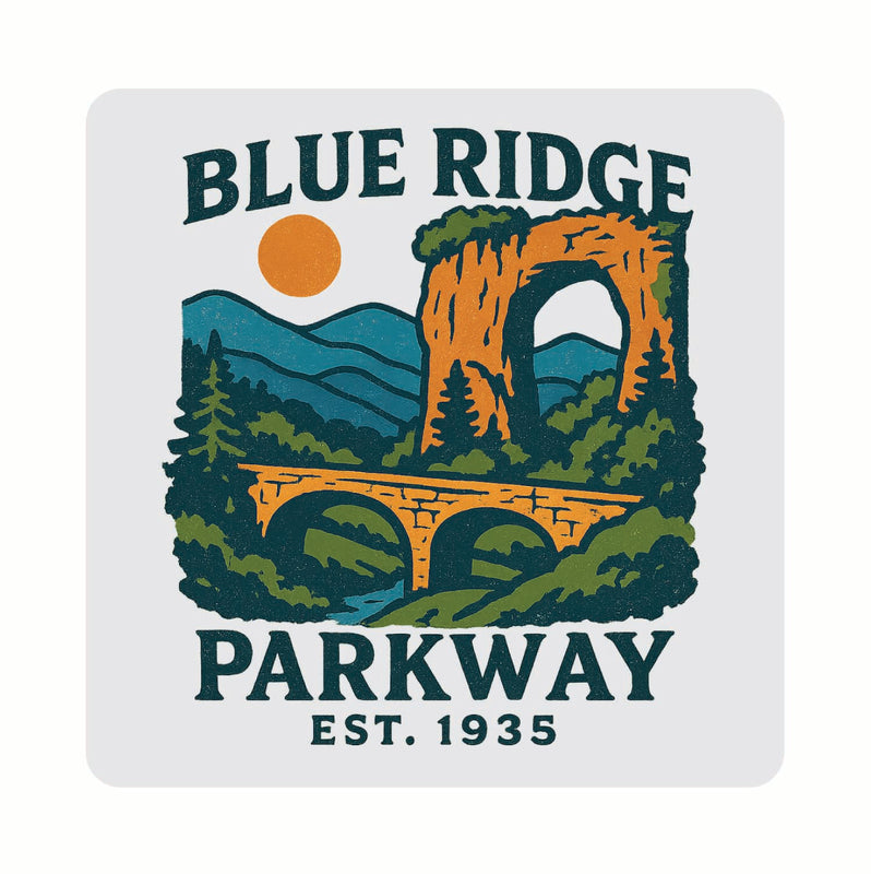 Blue Ridge Parkway Vintage Design Souvenir Coaster Set – 4 Pack (Multiple Materials & Sizes)
