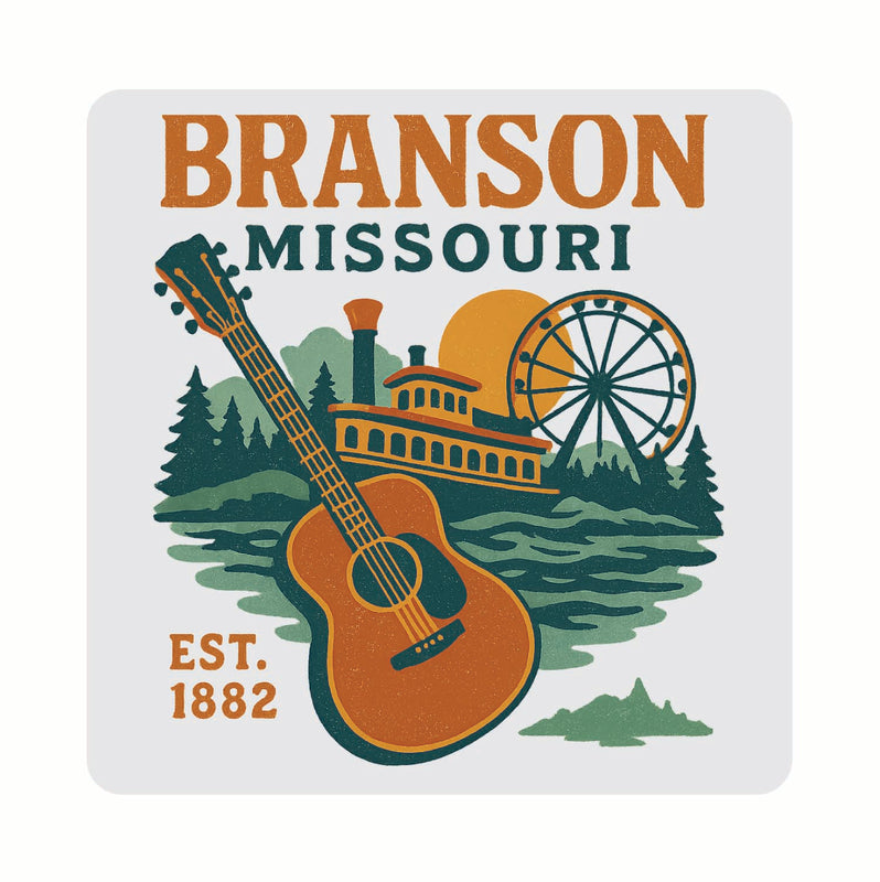 Branson Missouri Vintage Design Souvenir Coaster Set – 4 Pack (Multiple Materials & Sizes)
