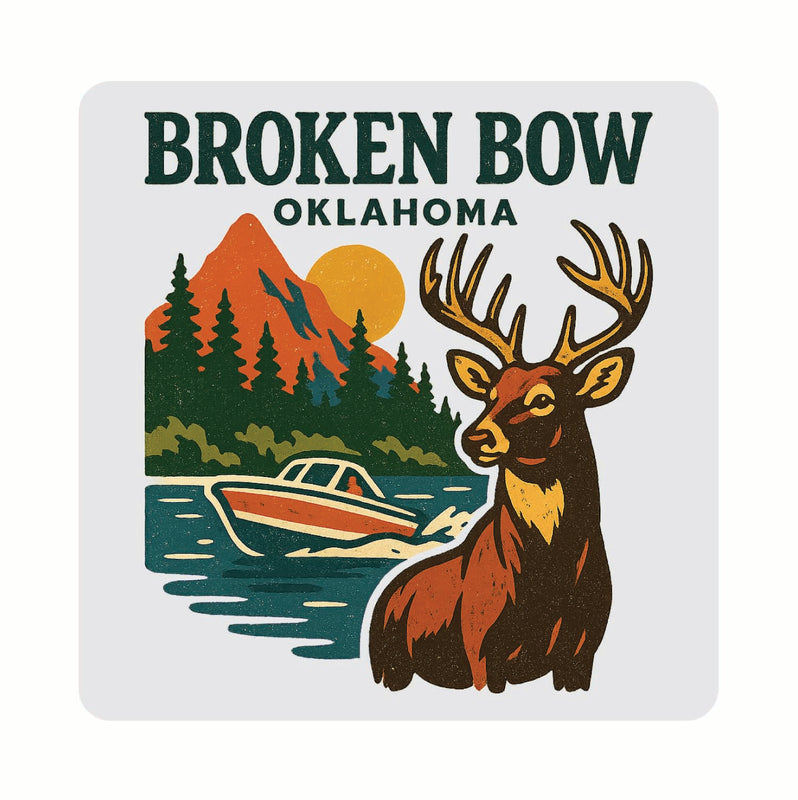 Broken Bow Oklahoma Vintage Design Souvenir Coaster Set – 4 Pack (Multiple Materials & Sizes)