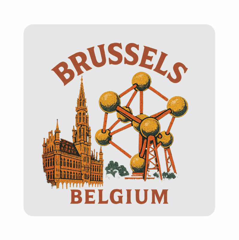 Brussels Belgium Vintage Design Souvenir Coaster Set – 4 Pack (Multiple Materials & Sizes)